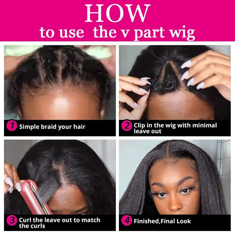Straight V Part Human Hair Wig