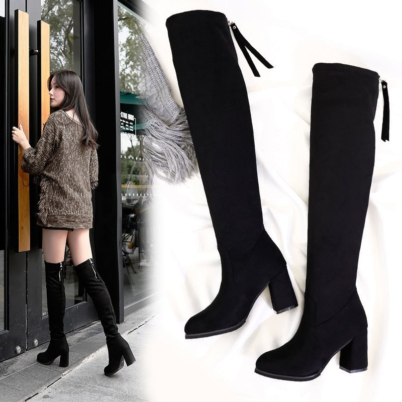 casual sexy Flock Zip black high heel