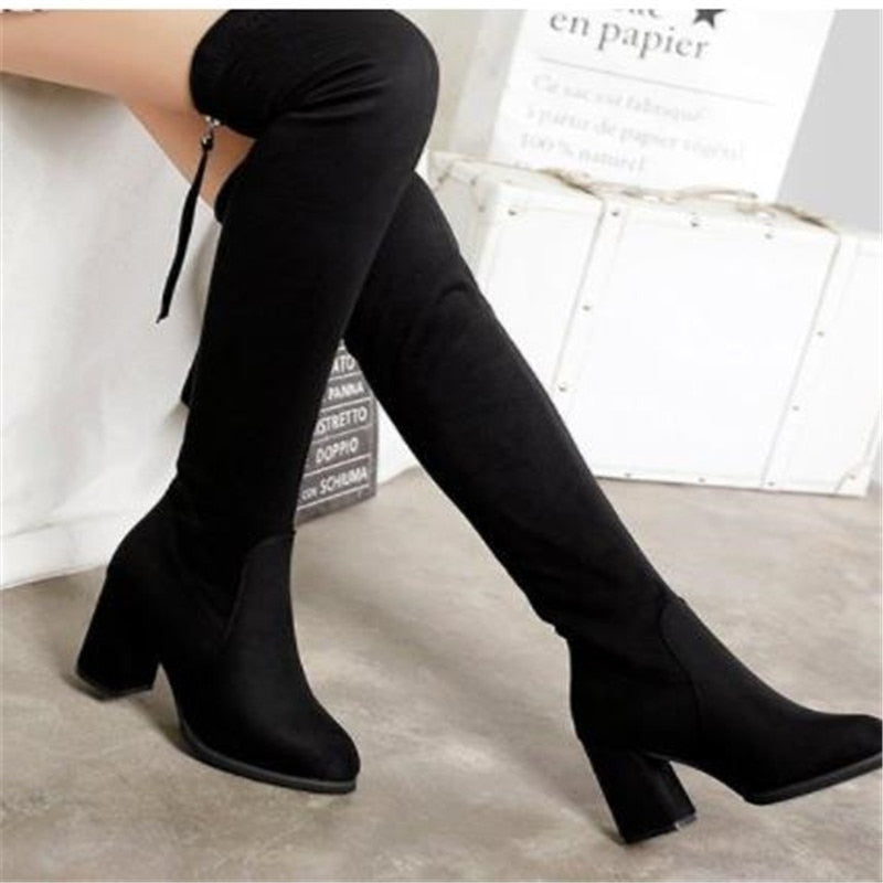 casual sexy Flock Zip black high heel