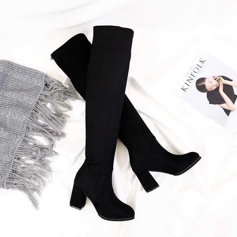 casual sexy Flock Zip black high heel