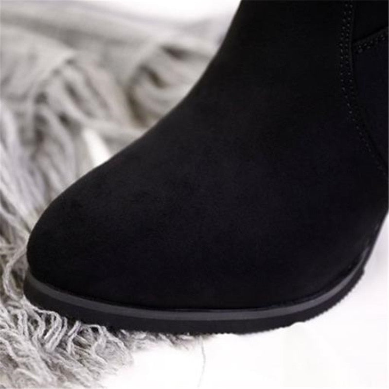 casual sexy Flock Zip black high heel