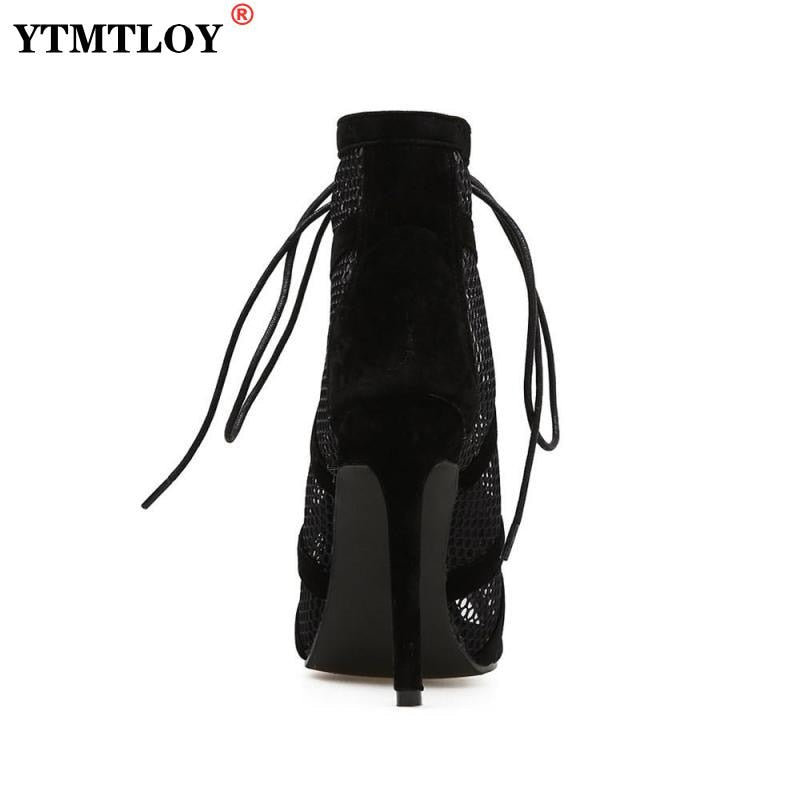 Net Fabric Cross strap Sexy high heel
