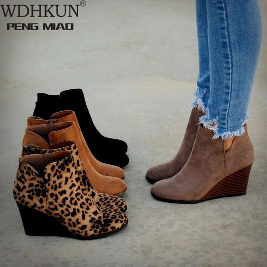 Pointed Toe Booties Winter Women Leopard