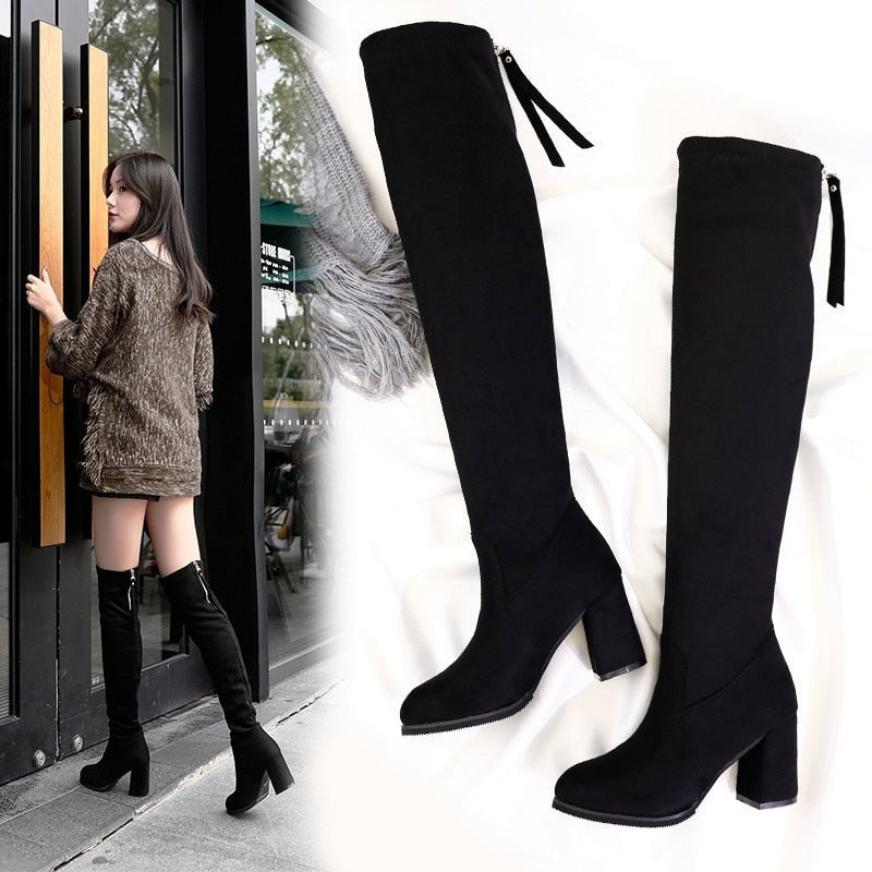 casual sexy Flock Zip black high heel
