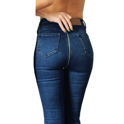 Back Zipper Long Jeans