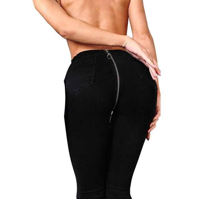 Back Zipper Long Jeans