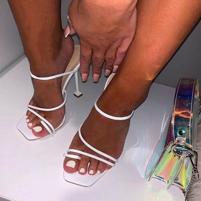 Print Strappy Mule Heels