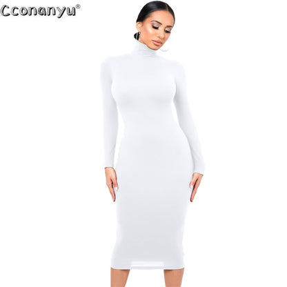 Winter Black Turtleneck Sexy Women Dress